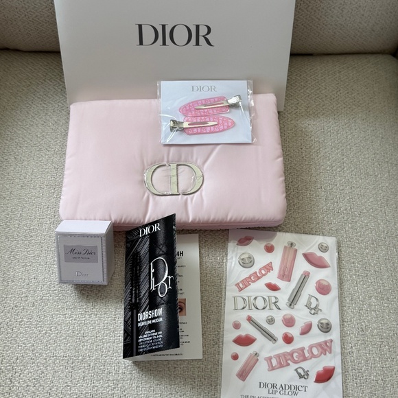 New Dior Pink Hair clips/Miss Dior Parfum/Mascara and Pink Flap Pouch - Picture 1 of 7